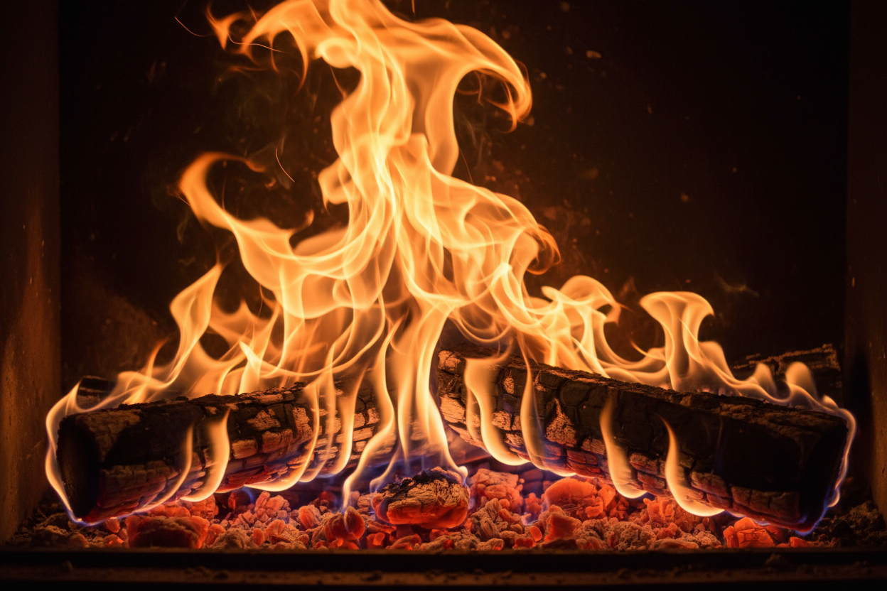 close up fireplace flame, very realistic,and high resolution